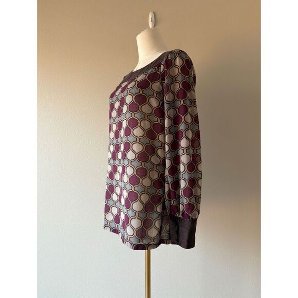 tory burch moroccan print bateau neckline long sleeve blouse - Picture 3 of 6